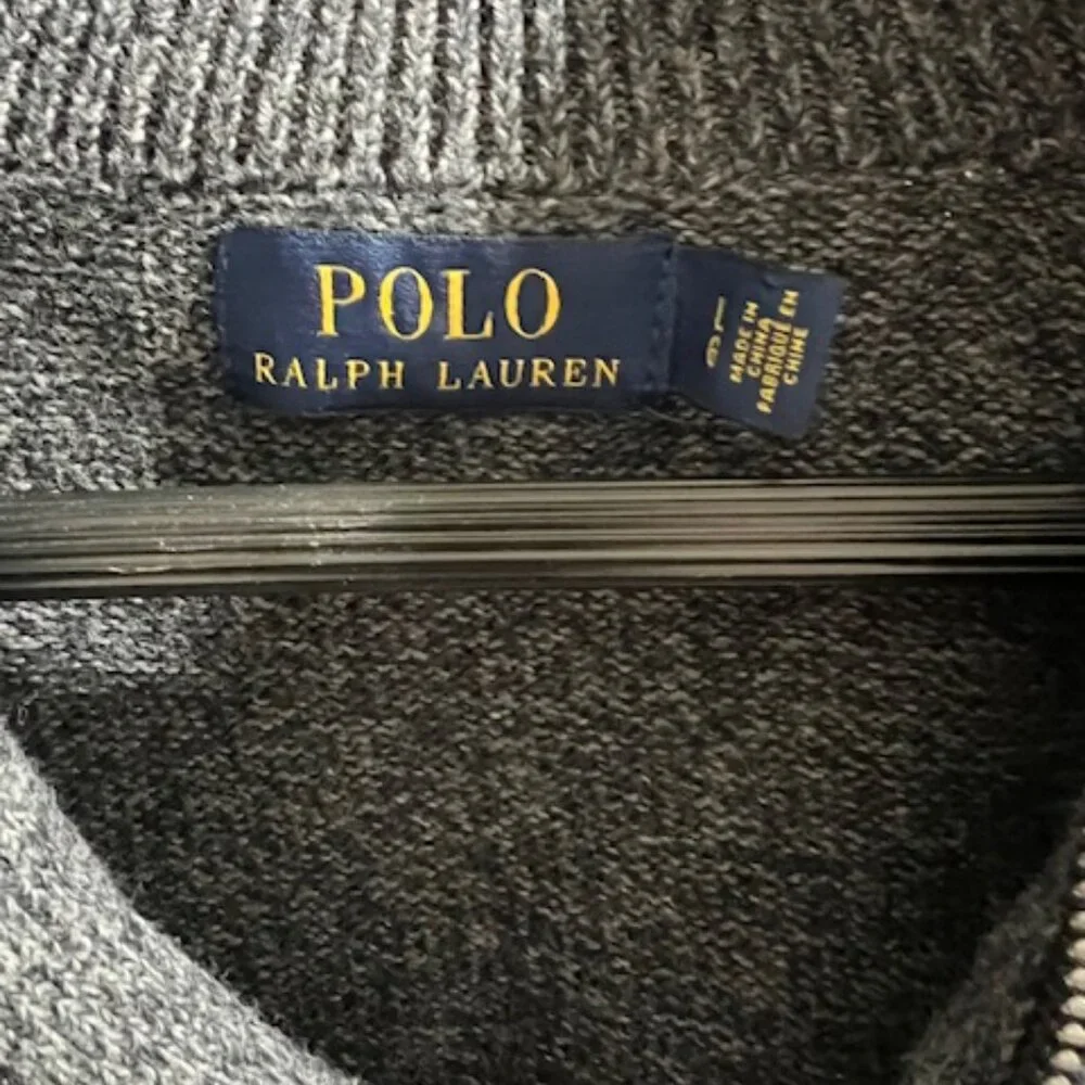 Polo Ralph Lauren men's quarter-zip sweater‎ knit charcoal mock neck Large